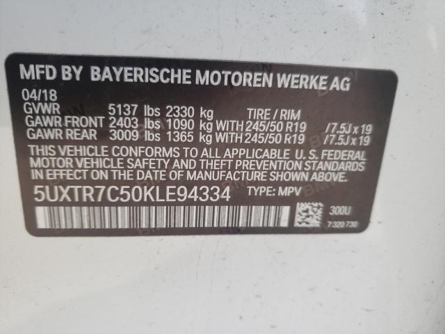 5UXTR7C50KLE94334 - 2019 BMW X3 SDRIVE30I WHITE photo 12