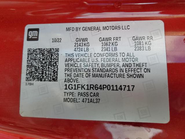 1G1FK1R64P0114717 - 2023 CHEVROLET CAMARO ZL1 勃艮第红 照片 12