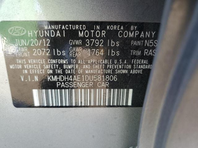 KMHDH4AE1DU581806 - 2013 HYUNDAI ELANTRA GLS SILVER photo 12