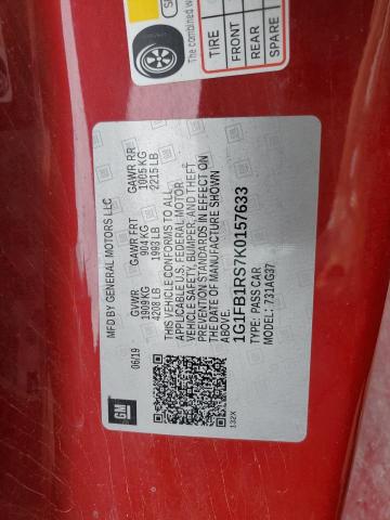 1G1FB1RS7K0157633 - 2019 CHEVROLET CAMARO LS RED photo 12