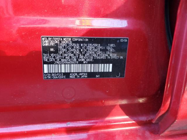 JTMZD32VX66006318 - 2006 TOYOTA RAV4 SPORT RED photo 12