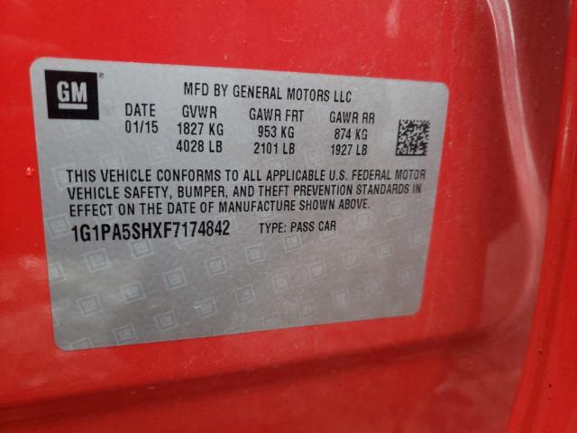 1G1PA5SHXF7174842 - 2015 CHEVROLET CRUZE LS RED photo 12