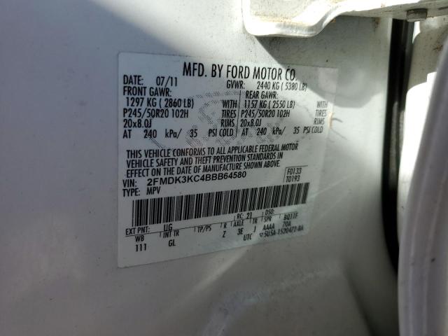 2FMDK3KC4BBB64580 - 2011 FORD EDGE LIMITED WHITE photo 13