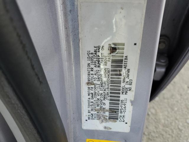 JT2BK18UX20044387 - 2002 TOYOTA PRIUS SILVER photo 12