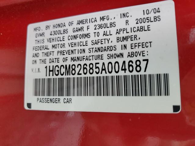 1HGCM82685A004687 - 2005 HONDA ACCORD EX RED photo 13