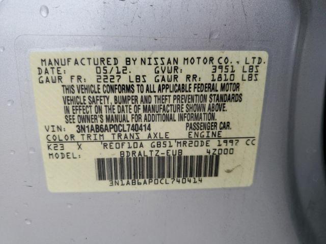 3N1AB6AP0CL740414 - 2012 NISSAN SENTRA 2.0 SILVER photo 13