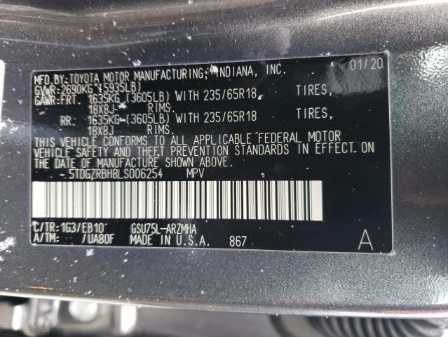 5TDGZRBH8LS006254 - 2020 TOYOTA HIGHLANDER XLE GRAY photo 13