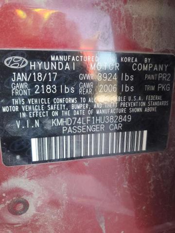 KMHD74LF1HU382849 - 2017 HYUNDAI ELANTRA SE RED photo 12