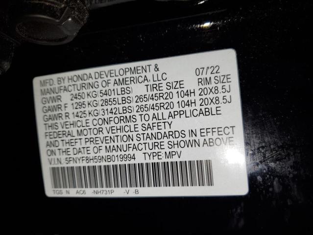 5FNYF8H59NB019994 - 2022 HONDA PASSPORT EXL BLACK photo 13
