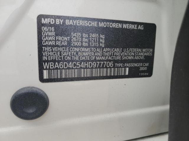 WBA6D4C54HD977706 - 2017 BMW 650 I GRAN COUPE WHITE photo 12