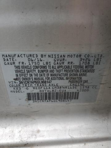 3N1CN7AP6GL908147 - 2016 NISSAN VERSA S SILVER photo 12