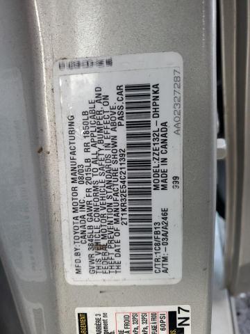 2T1KR32E54C211392 - 2004 TOYOTA COROLLA MA XR SILVER photo 12