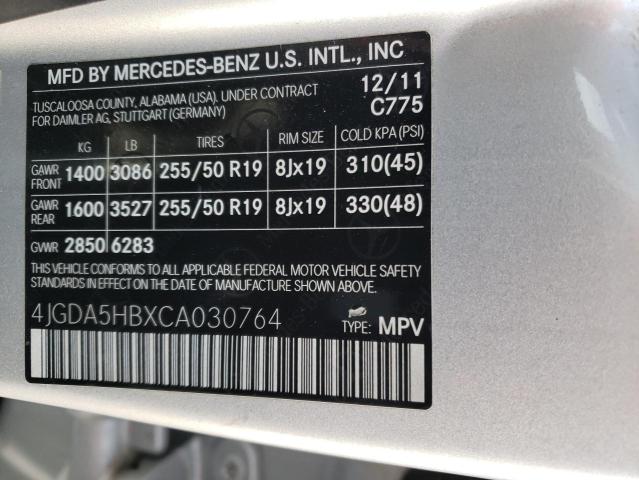 4JGDA5HBXCA030764 - 2012 MERCEDES-BENZ ML 350 4MATIC SILVER photo 14