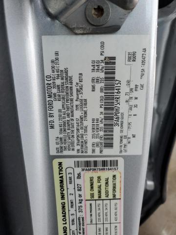 3FA6P0H75HR164157 - 2017 FORD FUSION SE SILVER photo 12