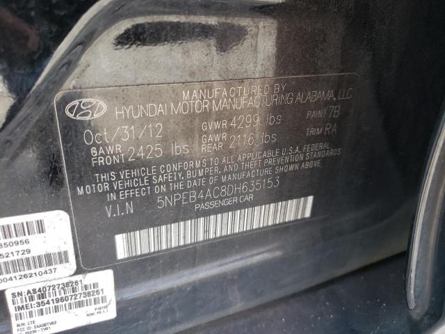 5NPEB4AC8DH635153 - 2013 HYUNDAI SONATA GLS BLACK photo 12