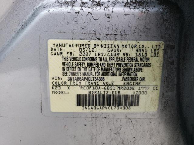 3N1AB6AP4CL734308 - 2012 NISSAN SENTRA 2.0 SILVER photo 13