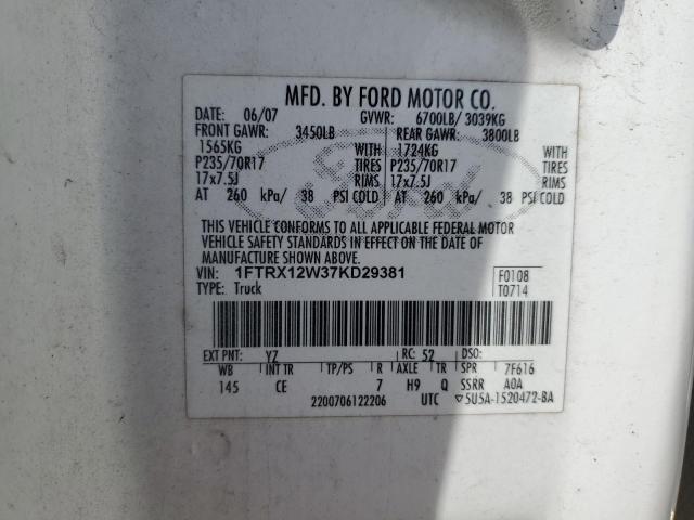 1FTRX12W37KD29381 - 2007 FORD F150 WHITE photo 12