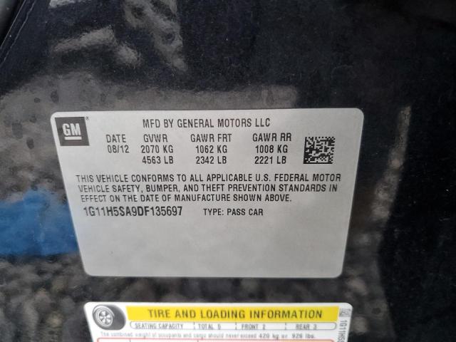 1G11H5SA9DF135697 - 2013 CHEVROLET MALIBU LTZ შავი ფოტო 12