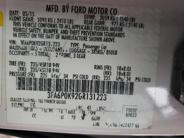 3FA6P0K92GR131223 - 2016 FORD FUSION TITANIUM WHITE photo 12