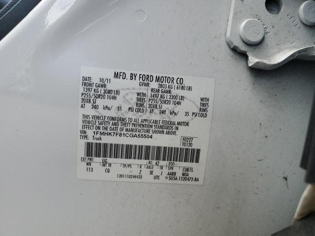 1FMHK7F81CGA55504 - 2012 FORD EXPLORER LIMITED WHITE photo 13