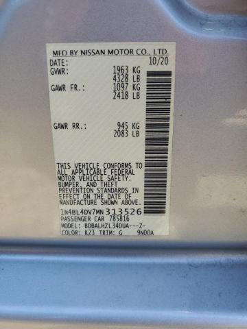 1N4BL4DV7MN313526 - 2021 NISSAN ALTIMA SV SILVER photo 12