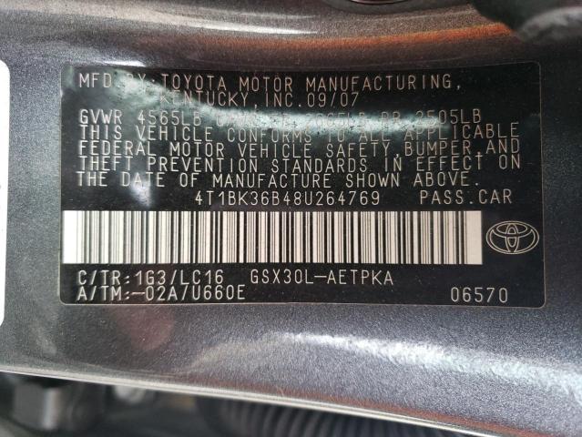 4T1BK36B48U264769 - 2008 TOYOTA AVALON XL CHARCOAL photo 12