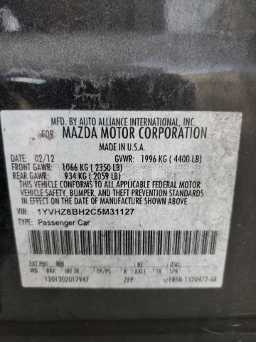 1YVHZ8BH2C5M31127 - 2012 MAZDA 6 I BLACK photo 12