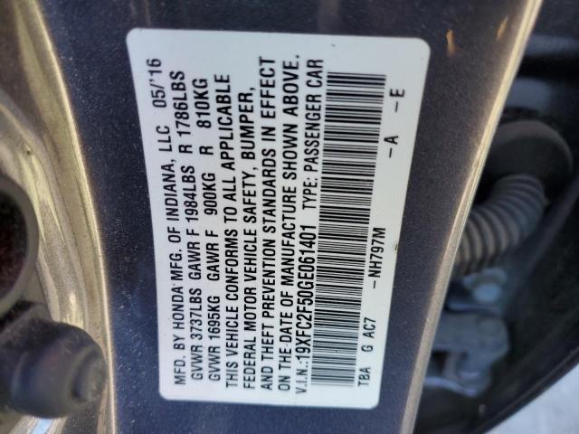 19XFC2F50GE061401 - 2016 HONDA CIVIC LX GRAY photo 12