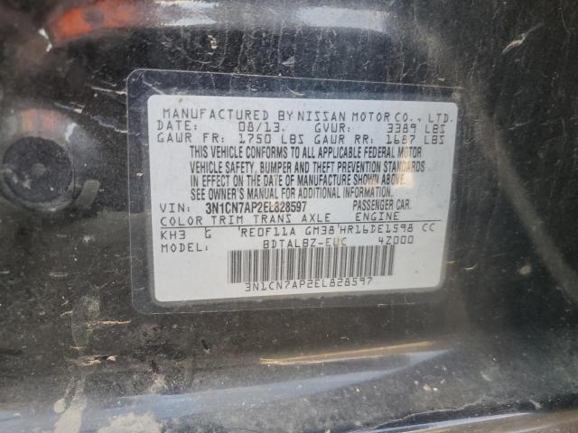 3N1CN7AP2EL828597 - 2014 NISSAN VERSA S BLACK photo 12