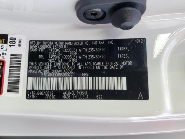 5TDXRKEC8NS080221 - 2022 TOYOTA SIENNA XSE WHITE photo 13