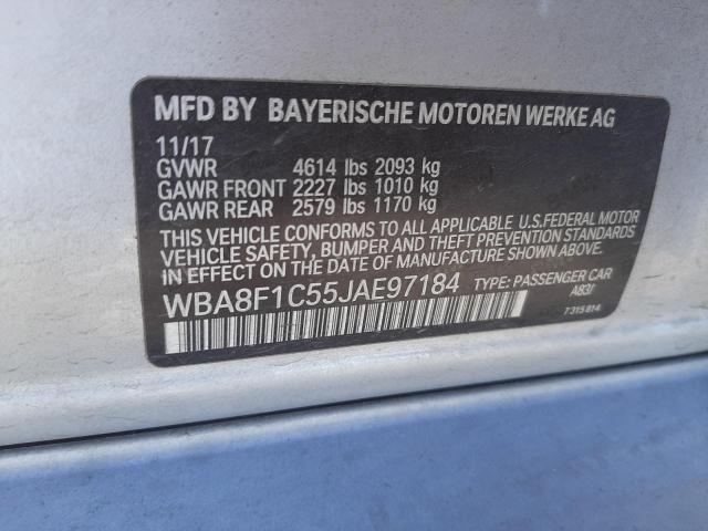 WBA8F1C55JAE97184 - 2018 BMW 328 D XDRIVE SILVER photo 12