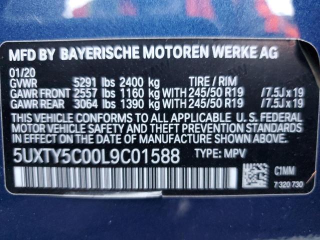 5UXTY5C00L9C01588 - 2020 BMW X3 XDRIVE30I BLUE photo 13