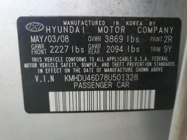 KMHDU46D78U501328 - 2008 HYUNDAI ELANTRA GLS SILVER photo 12