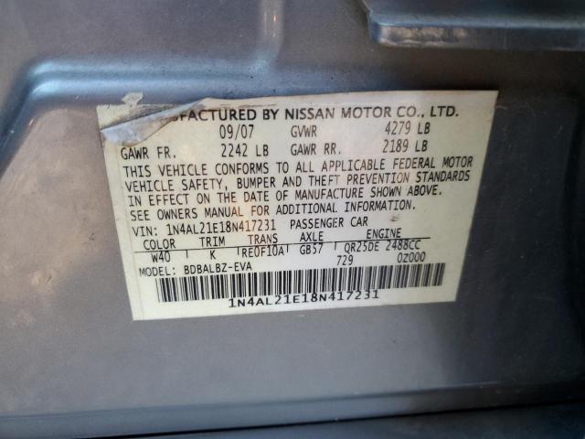 1N4AL21E18N417231 - 2008 NISSAN ALTIMA 2.5 SILVER photo 12