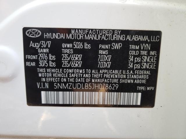 5NMZUDLB5JH078629 - 2018 HYUNDAI SANTA FE S WHITE photo 13