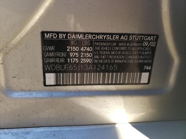 WDBUF65J13A124165 - 2003 MERCEDES-BENZ E 320 SILVER photo 12