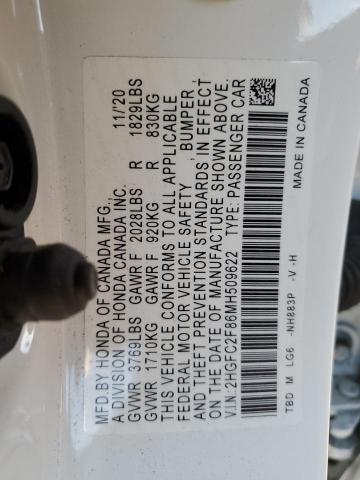 2HGFC2F86MH509622 - 2021 HONDA CIVIC SPORT 白色 照片 12