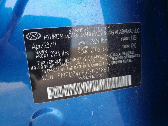 5NPD74LF5JH224860 - 2018 HYUNDAI ELANTRA SE BLUE photo 12