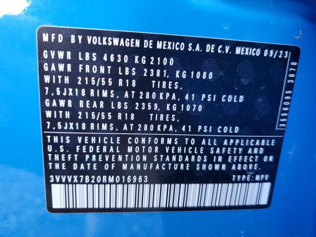 3VVVX7B20RM016963 - 2024 VOLKSWAGEN TAOS SE BLUE photo 12