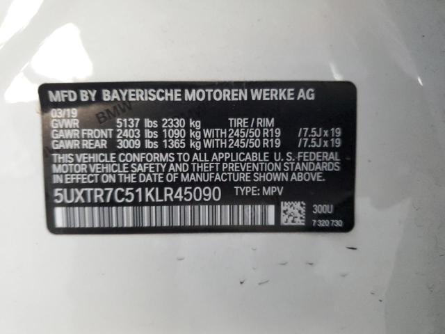 5UXTR7C51KLR45090 - 2019 BMW X3 SDRIVE30I WHITE photo 13