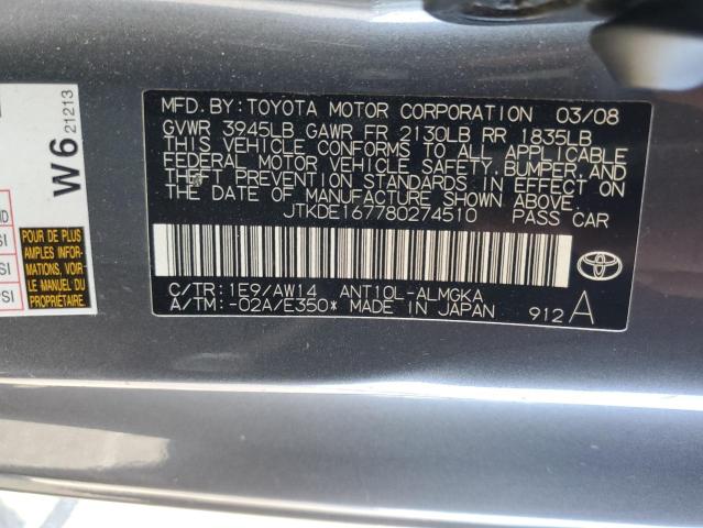 JTKDE167780274510 - 2008 TOYOTA SCION TC 石墨色 照片 12