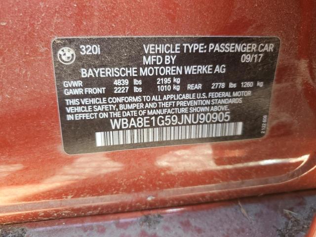 WBA8E1G59JNU90905 - 2018 BMW 320 I RED photo 12