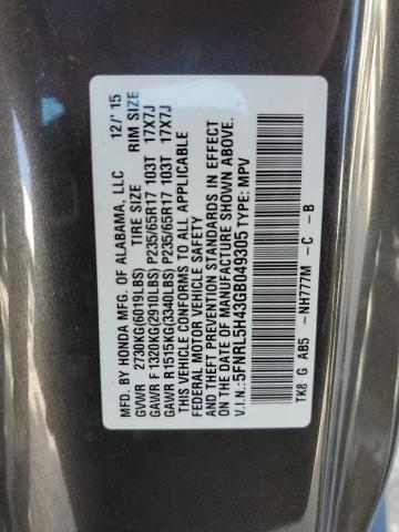 5FNRL5H43GB049305 - 2016 HONDA ODYSSEY EX GRAY photo 13