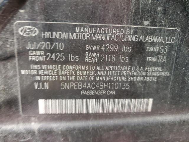 5NPEB4AC4BH110135 - 2011 HYUNDAI SONATA GLS BLACK photo 12