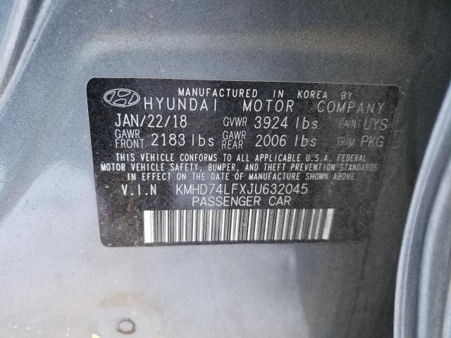 KMHD74LFXJU632045 - 2018 HYUNDAI ELANTRA SE GRAY photo 12