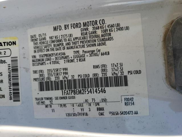 1FATP8EM2F5414546 - 2015 FORD MUSTANG WHITE photo 12