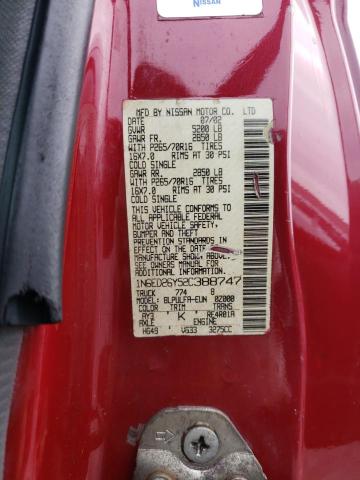 1N6ED26Y52C388747 - 2002 NISSAN FRONTIER KING CAB XE RED photo 12