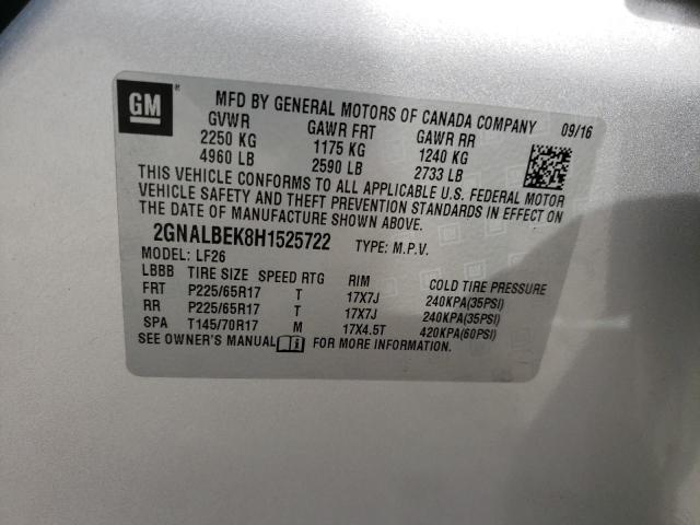 2GNALBEK8H1525722 - 2017 CHEVROLET EQUINOX LS SILVER photo 13