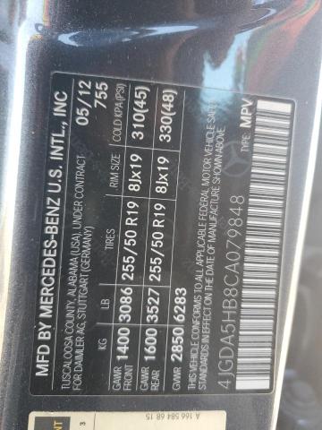 4JGDA5HB8CA079848 - 2012 MERCEDES-BENZ ML 350 4MATIC GRAY photo 12