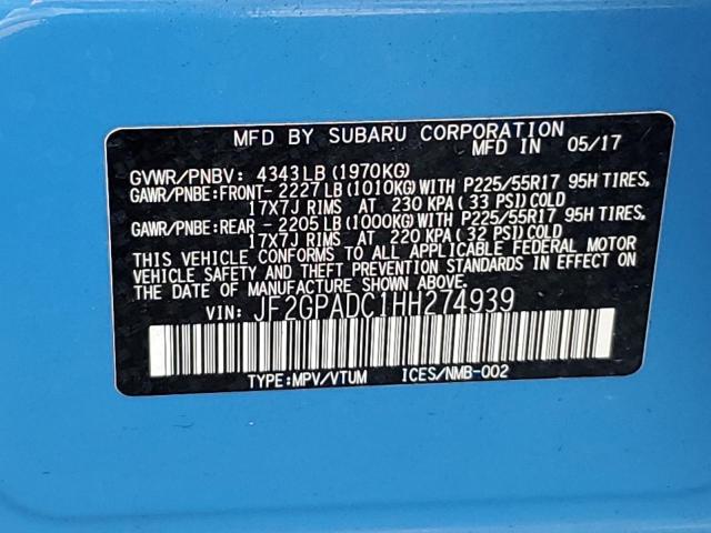 JF2GPADC1HH274939 - 2017 SUBARU CROSSTREK PREMIUM BLUE photo 12